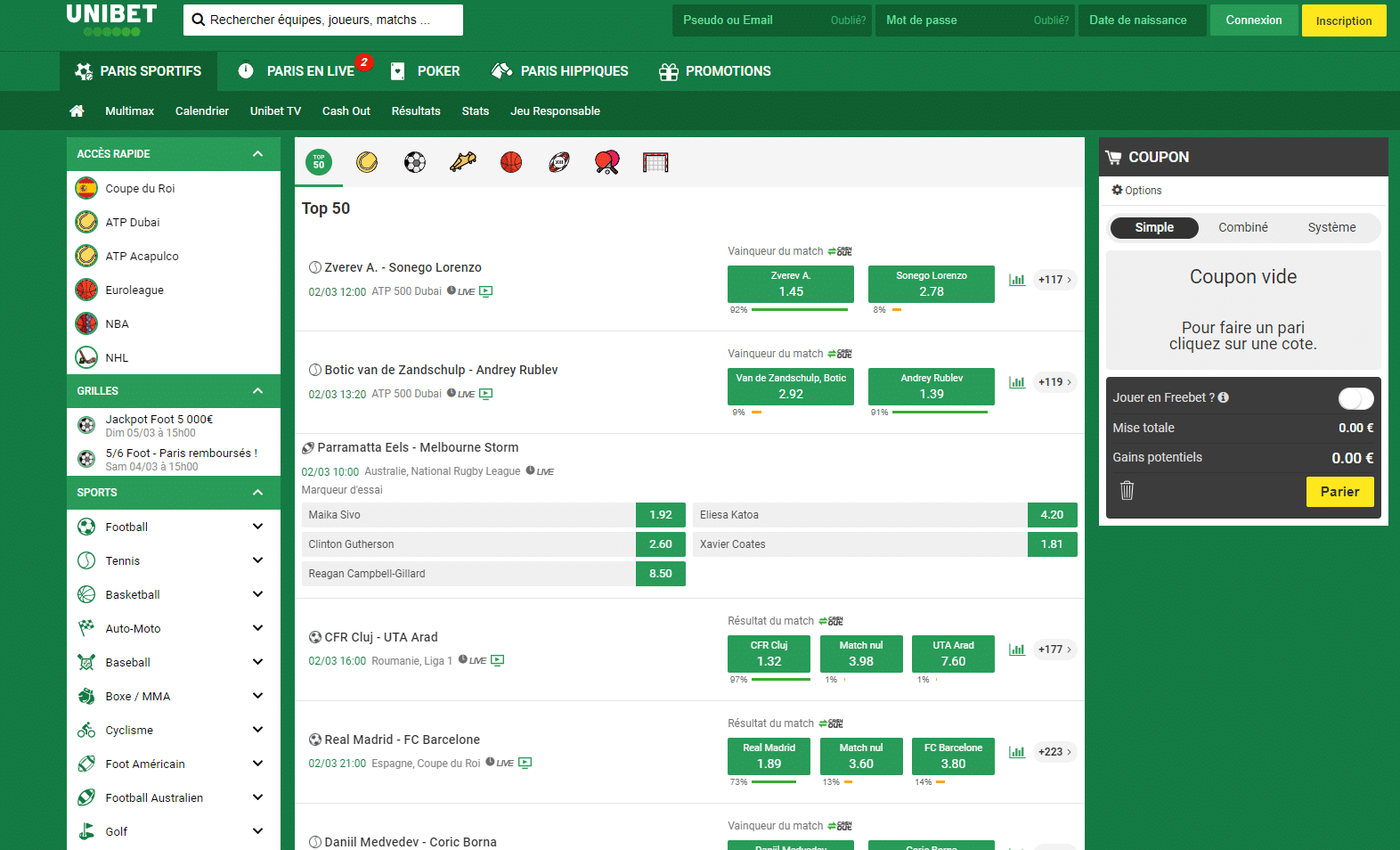 Top 50 Unibet