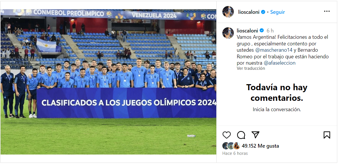 La publicación de Lionel Scaloni en su Instagram