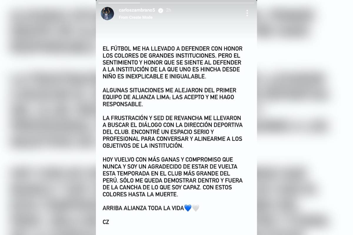 El emotivo mensaje de Carlos Zambrano tras su vuelta a Alianza