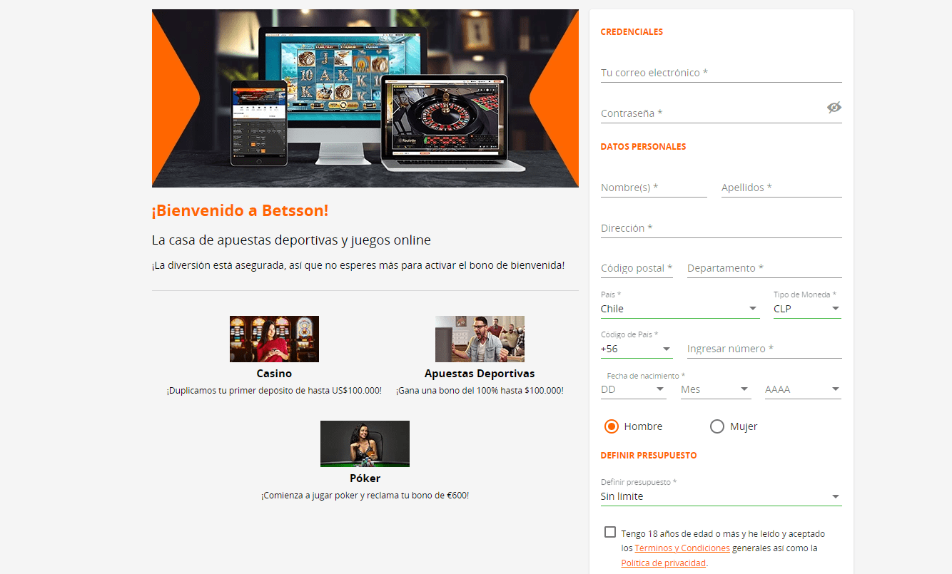 betsson chile registro