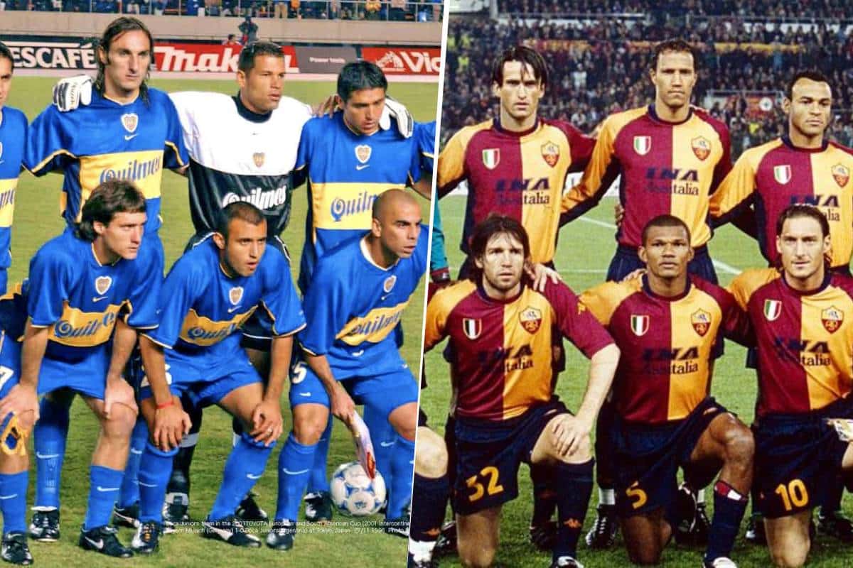 Los planteles de Boca y Roma en agosto del 2001