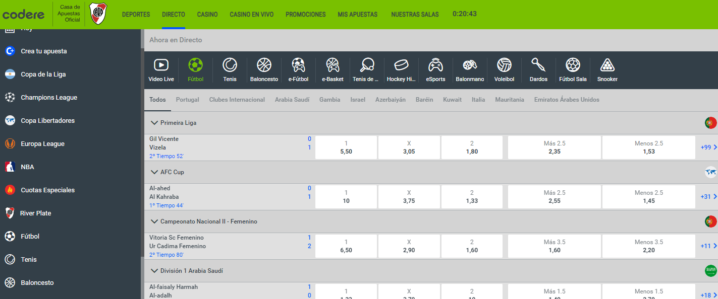 apuestas en vivo codere
