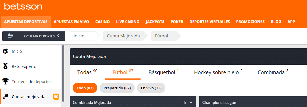secciones betsson apuestas peru