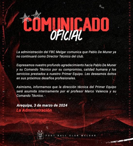 Comunicado oficial de Melgar