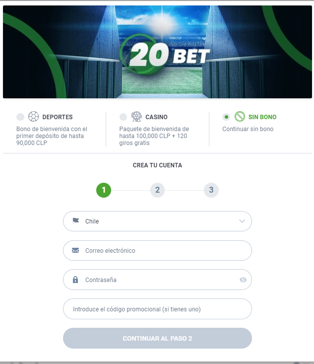 registro 20bet chile