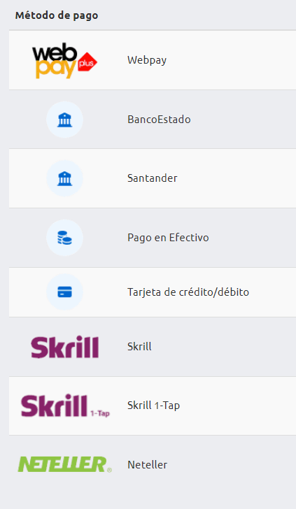 lista metodos de pago betano