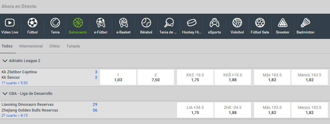 deportes disponibles en apuestas en vivo codere