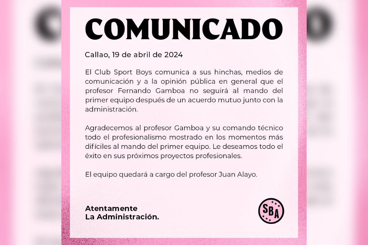 Comunicado de Sport Boys en redes sociales