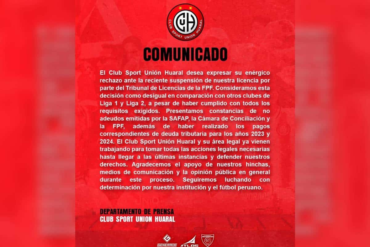 Comunicado Unión Huaral - Liga 2