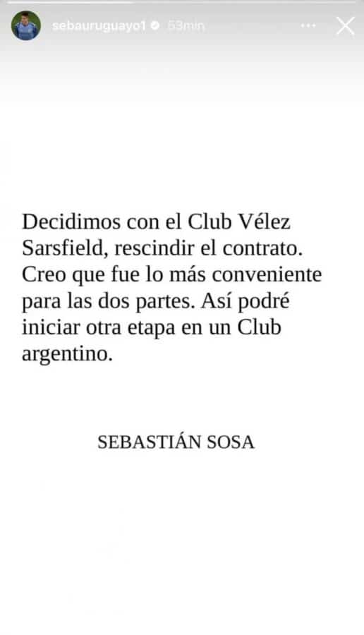 El posteo de Sebastián Sosa en Instagram
