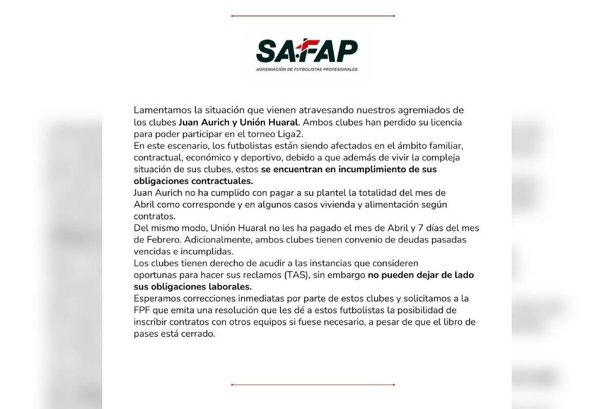 Comunicado de SAFAP