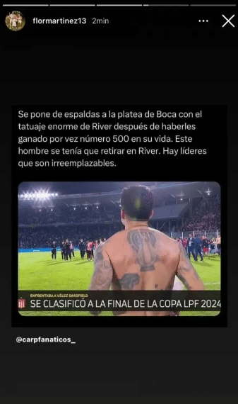 Captura de Instagram de Florencia Martínez, esposa de Enzo Pérez