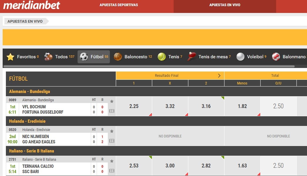 deportes en directo meridianbet