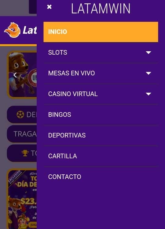 menu latamwin app