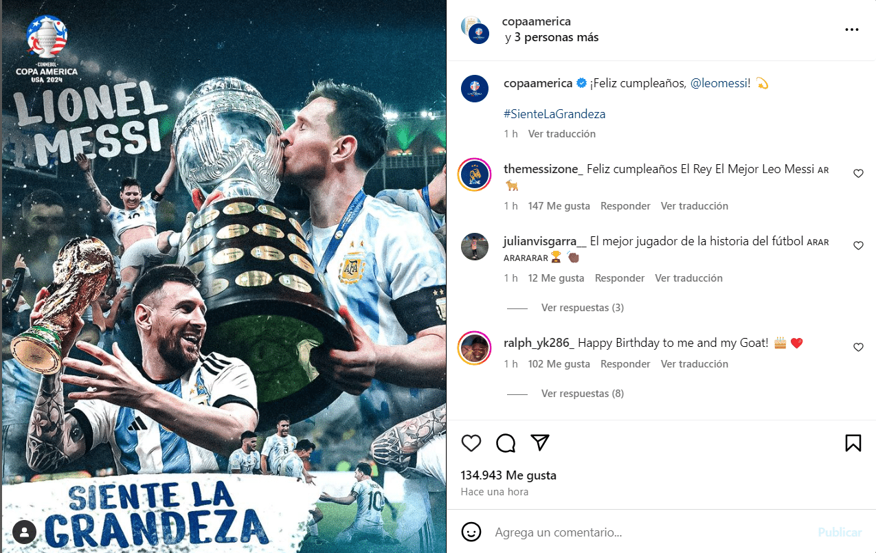 Mensaje de Copa América a Lionel Messi