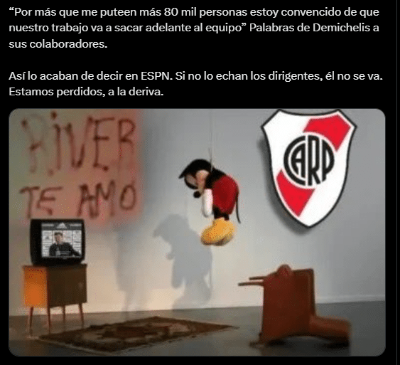 Meme en X sobre la posible renuncia de Martín Demichelis