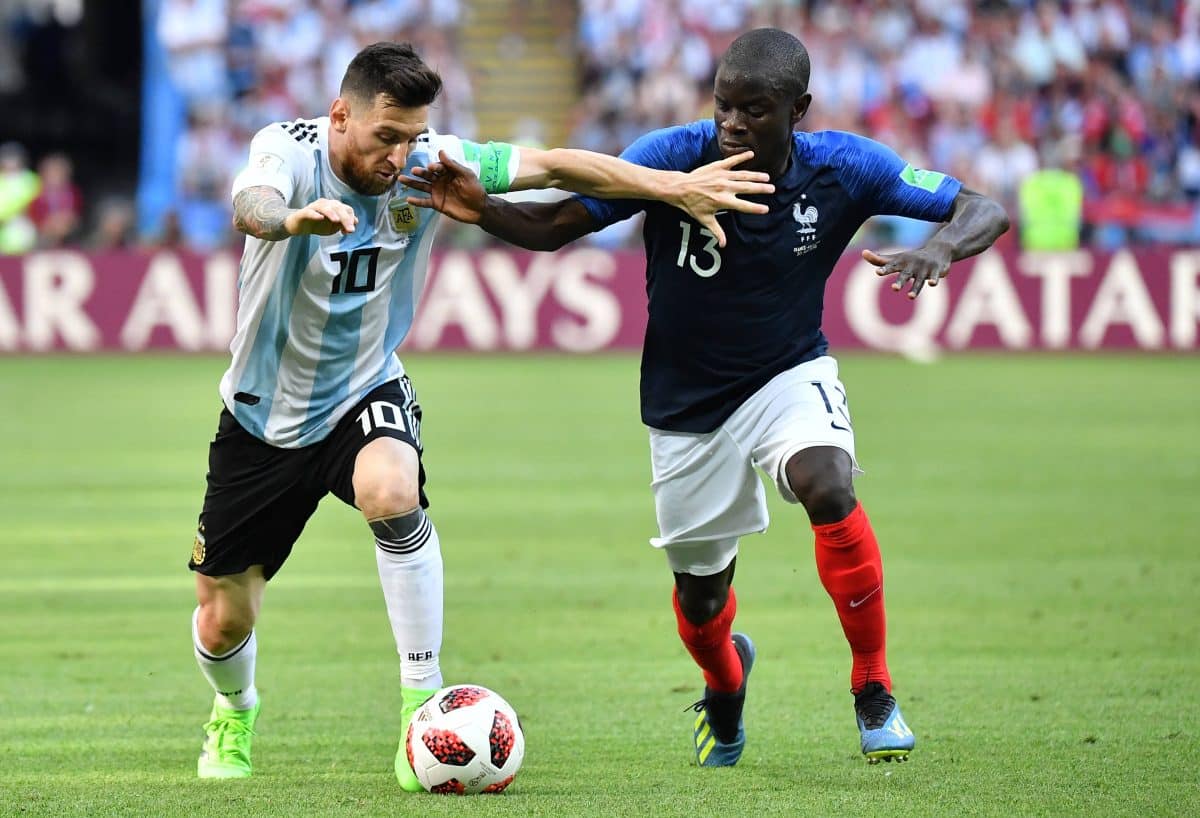 FIFA World Cup, WM, Weltmeisterschaft, Fussball – France v Argentina Argentina™s Lionel Messi and France™s N™Golo Kante