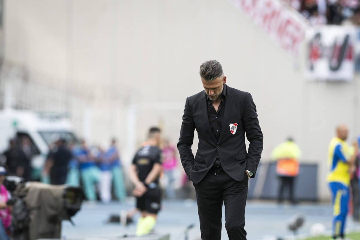 April 21, 2024, Cordoba, Argentina: Martin Demichelis of River Plate gestures during a quarter final match of Copa de la