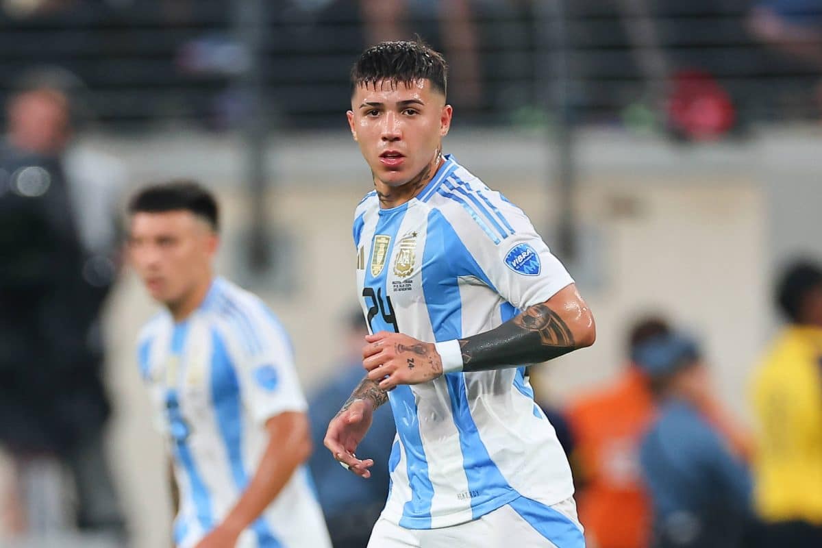EAST RUTHERFORD, NJ – JULY 09: Enzo Fernandez 24 of Argentina during the CONMEBOL Copa America – Semifinal game against