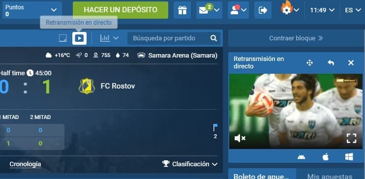 retransmision en directo 1xbet