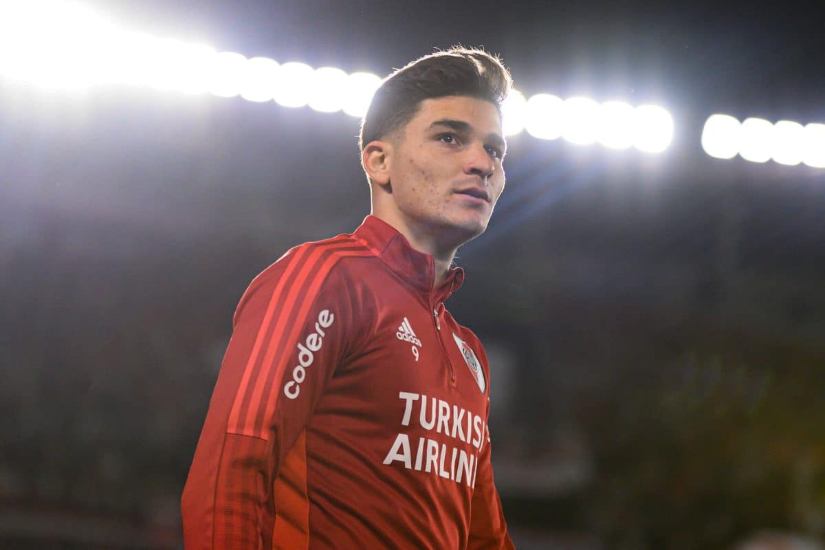 June 25, 2022, Buenos Aires, Argentina: Julian Alvarez of River Plate warms up before the match between River Plate and