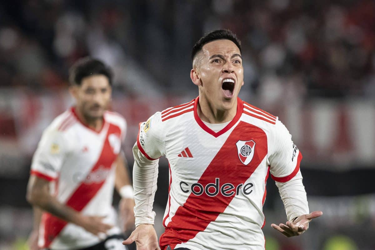 May 11, 2024, Buenos Aires, Argentina: Esequiel Barco of River Plate celebrates his goal during a match between River Pl