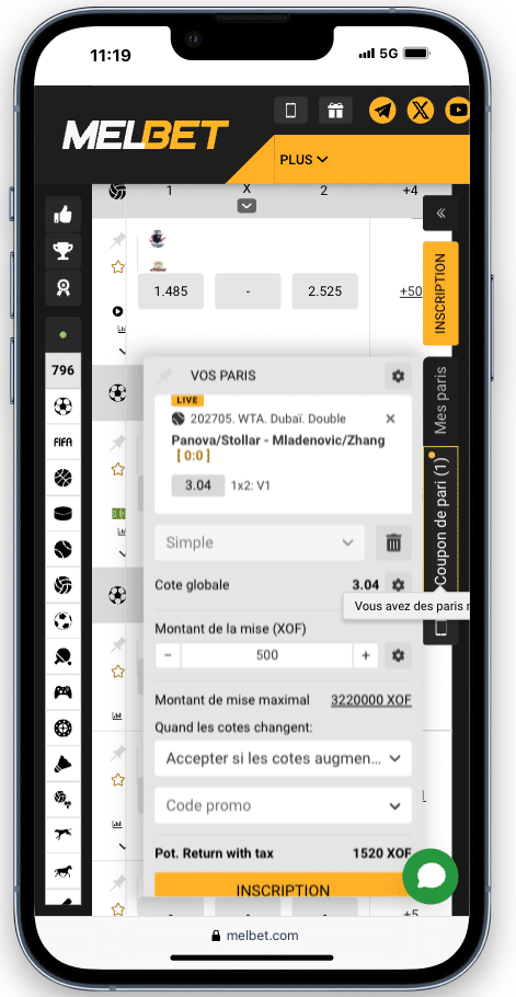 Parier sur l'APK Melbet