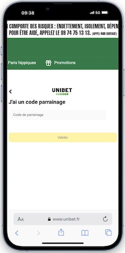Entrez votre code parrain Unibet lors de votre inscription
