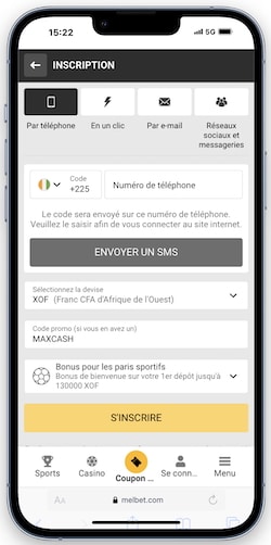 Ouvrez un compte avec le code promo Melbet