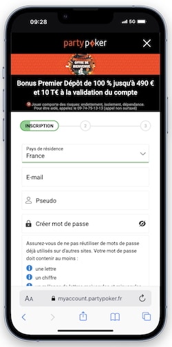 Ouvrez un compte Partypoker