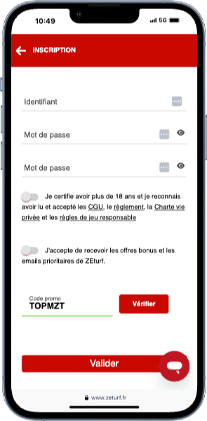 Créez un compte avec le code promo ZEturf