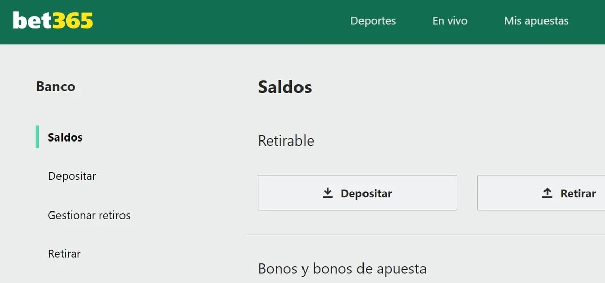 formas de retiro bet365