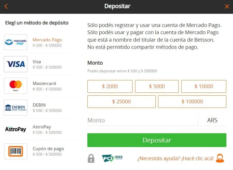 metodos de pago argentina betsson