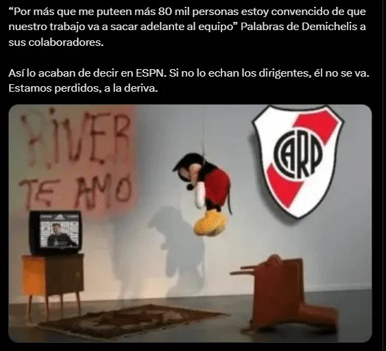 Meme en X sobre la posible renuncia de Martín Demichelis