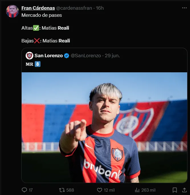 Meme de X sobre Matías Reali