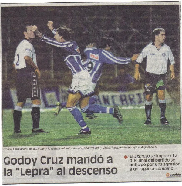 Diario Ovación tras la victoria de Godoy Cruz sobre Independiente Rivadavia en 2002