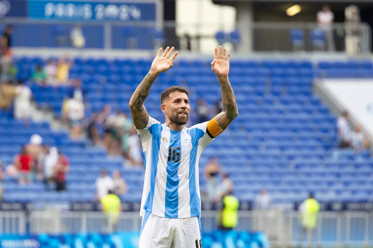 Lyon, France, July 30th 2024: Nicolas Otamendi (16 Argentina) celebrate after winning the Olympic Games, Olympische Spie