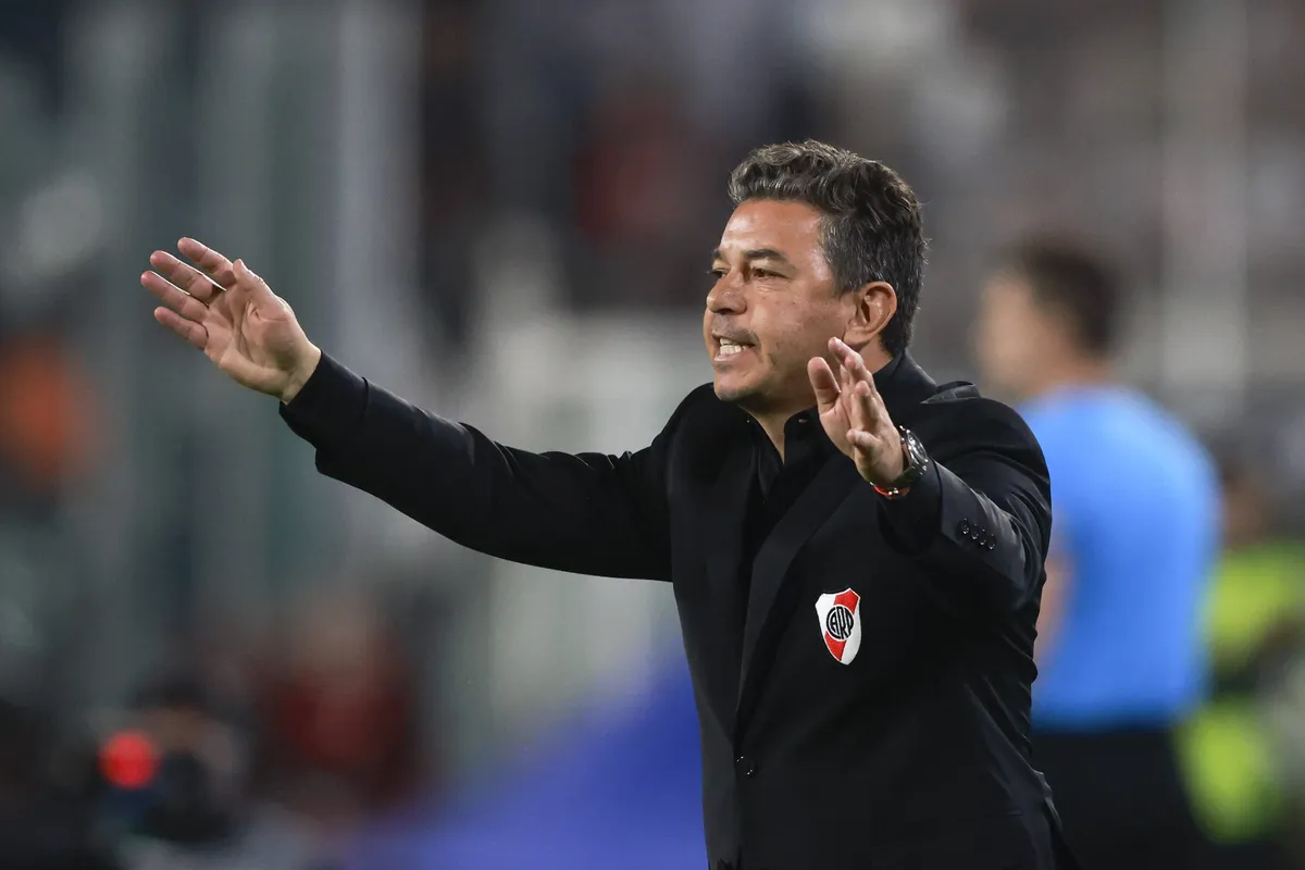 Futbol, Colo Colo vs River Plate. Cuartos de Final, Copa Libertadores 2024. El entrenador de River Plate Marcelo Gallard