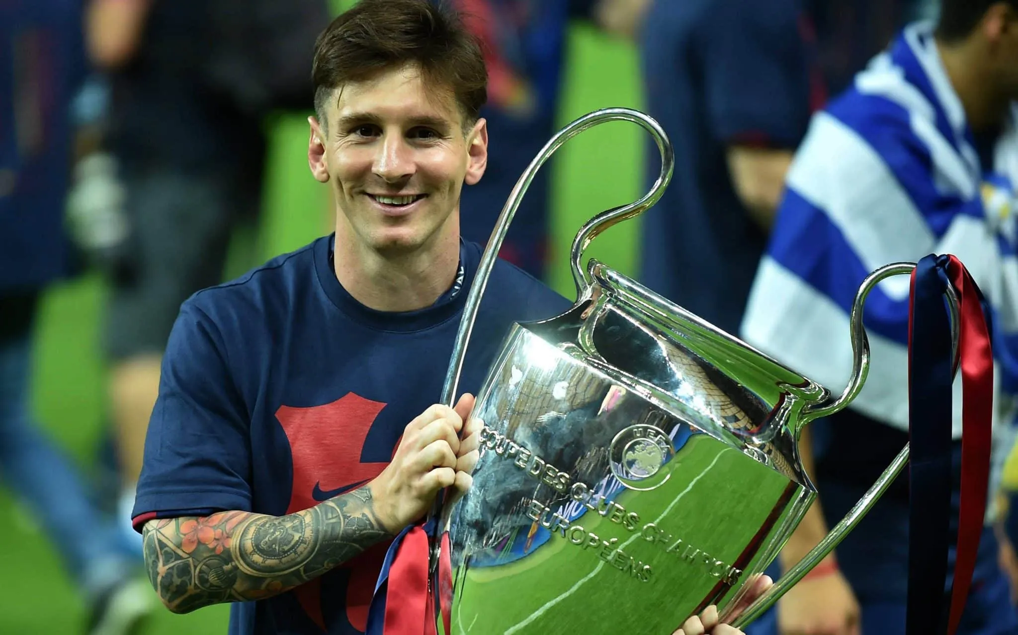 UEFA Champions League – Barcelona Wins Fifth Title – Berlin FC Barcelona, Barca s Lionel Messi with the trophy – UEFA Ch