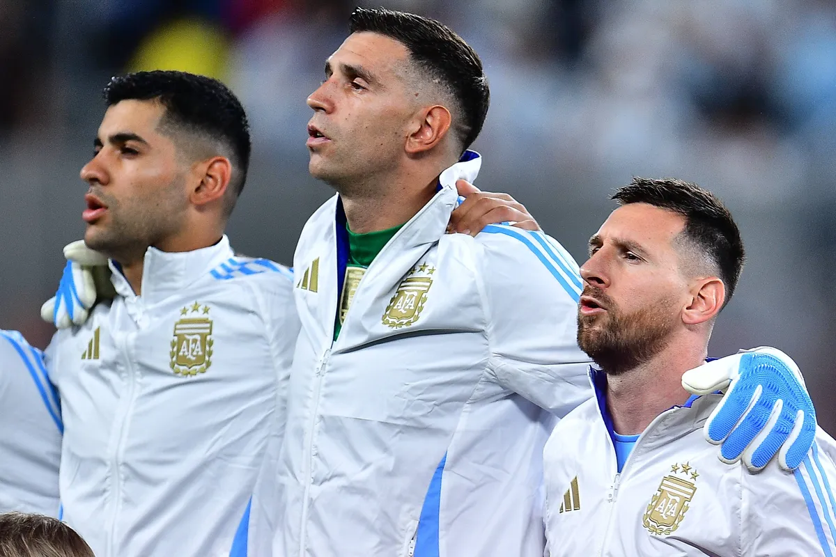 RECORD DATE NOT STATED Copa America USA 2024 Chile vs Argentina Emiliano Martinez and Lionel Messi of Argentina during t