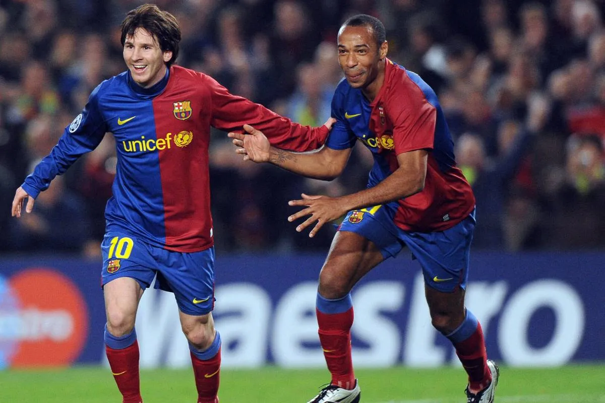 Thierry Henry y Lionel Messi en Barcelona