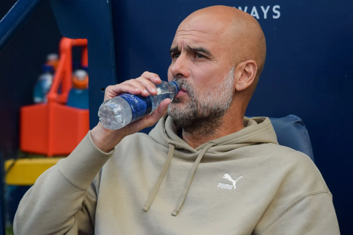 Manchester City FC v Ipswich Town FC Manchester City manager Pep Guardiola has a drink ahead of the Manchester City FC v