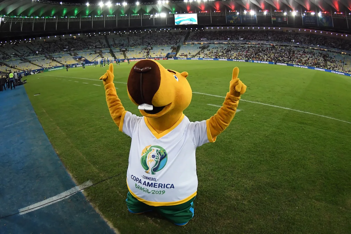 Rio de Janeiro, Brazil, June 18, 2019.Mascot of the Copa America 2019 Zizito, before the game Bolivia vs Peru for the Co