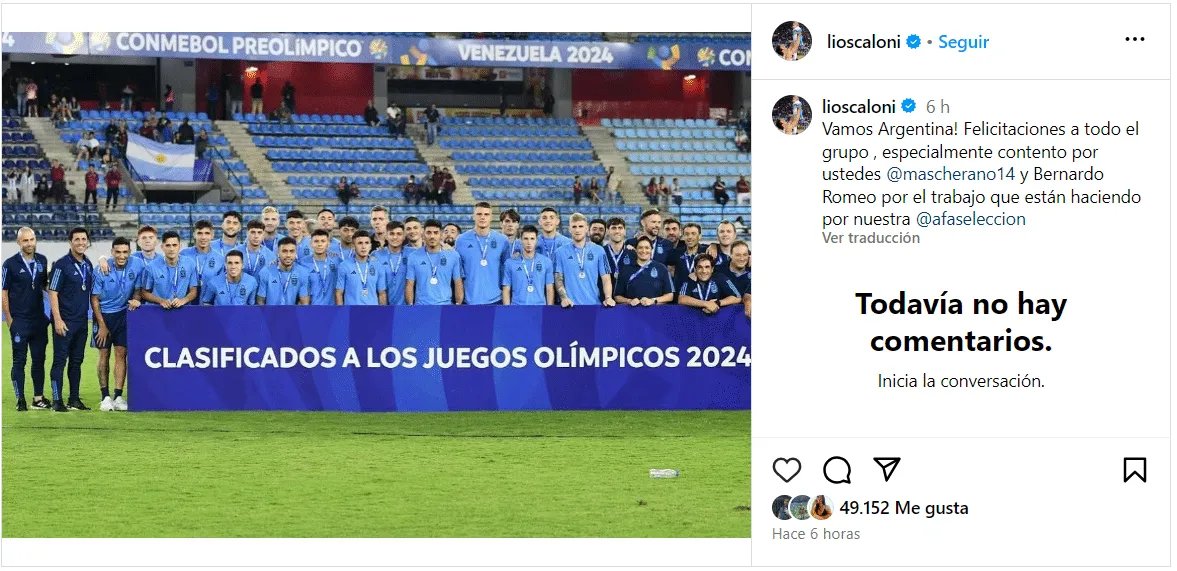 La publicación de Lionel Scaloni en su Instagram