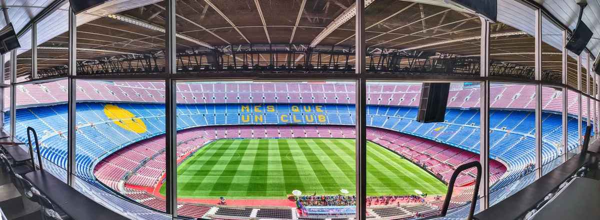 Panoramic view of Camp Nou stadium, Barcelona, Catalonia, Spain, BARCELONA – AUGUST 11: Panoramic interior view of Camp