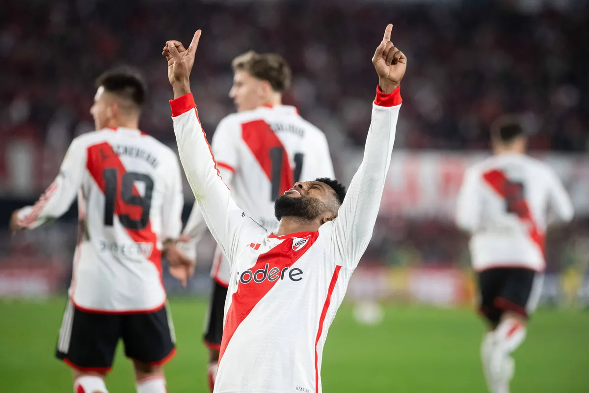 River Plate Vs Deportivo Tachira in Buenos Aires, Argentina – 30 May 2024 Miguel Borja of River Plate celebrates a goal