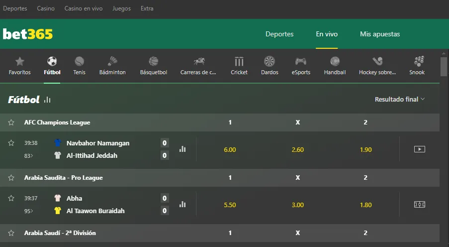 apuestas en vivo bet365