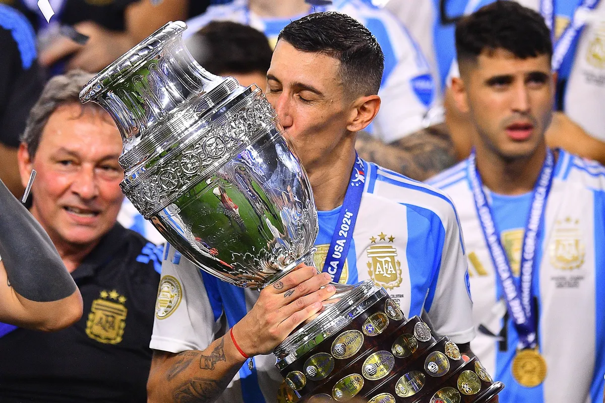 RECORD DATE NOT STATED Copa America USA 2024 Argentina vs Colombia – Final Angel Di Maria lifts up the trophy as he cele