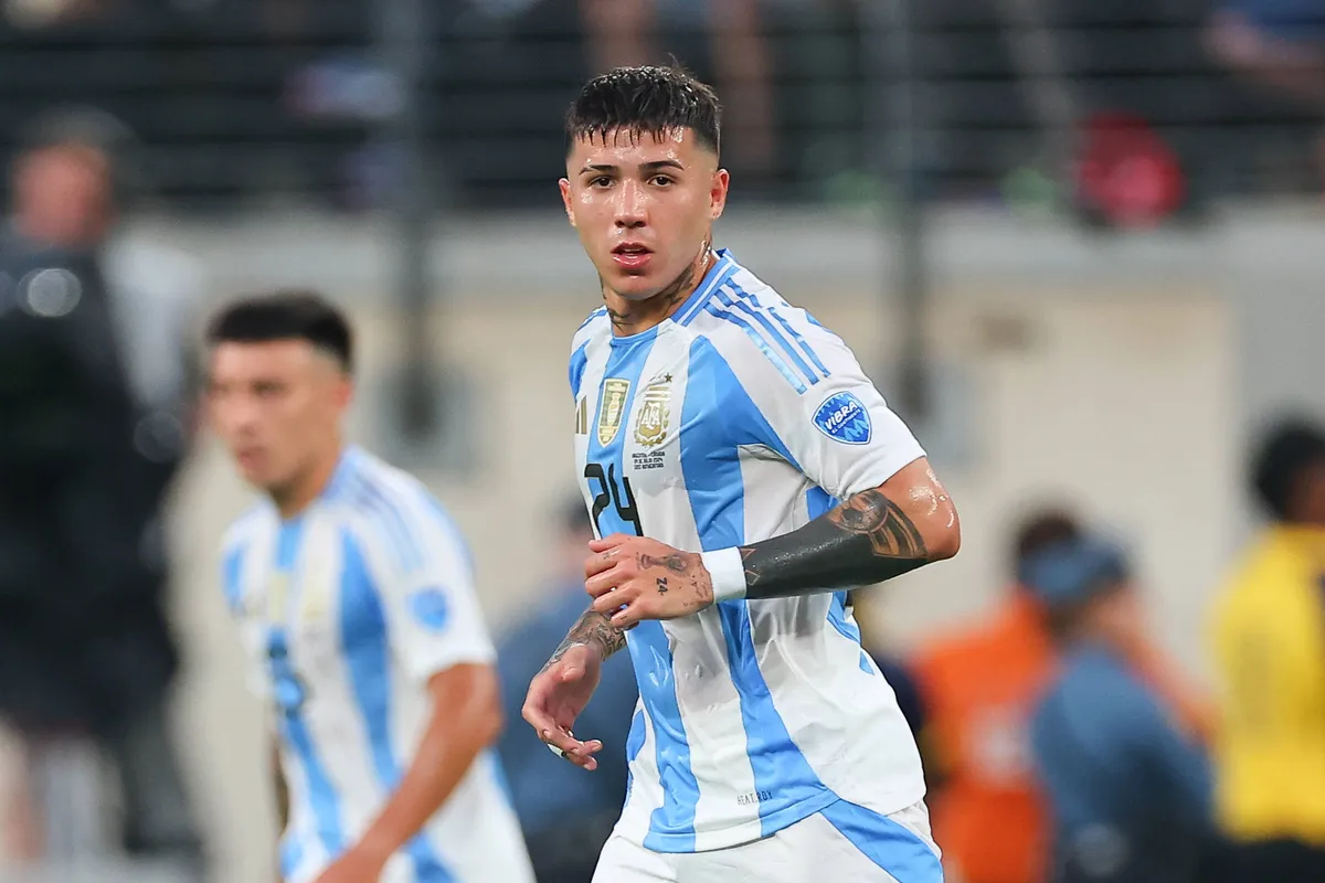 EAST RUTHERFORD, NJ – JULY 09: Enzo Fernandez 24 of Argentina during the CONMEBOL Copa America – Semifinal game against