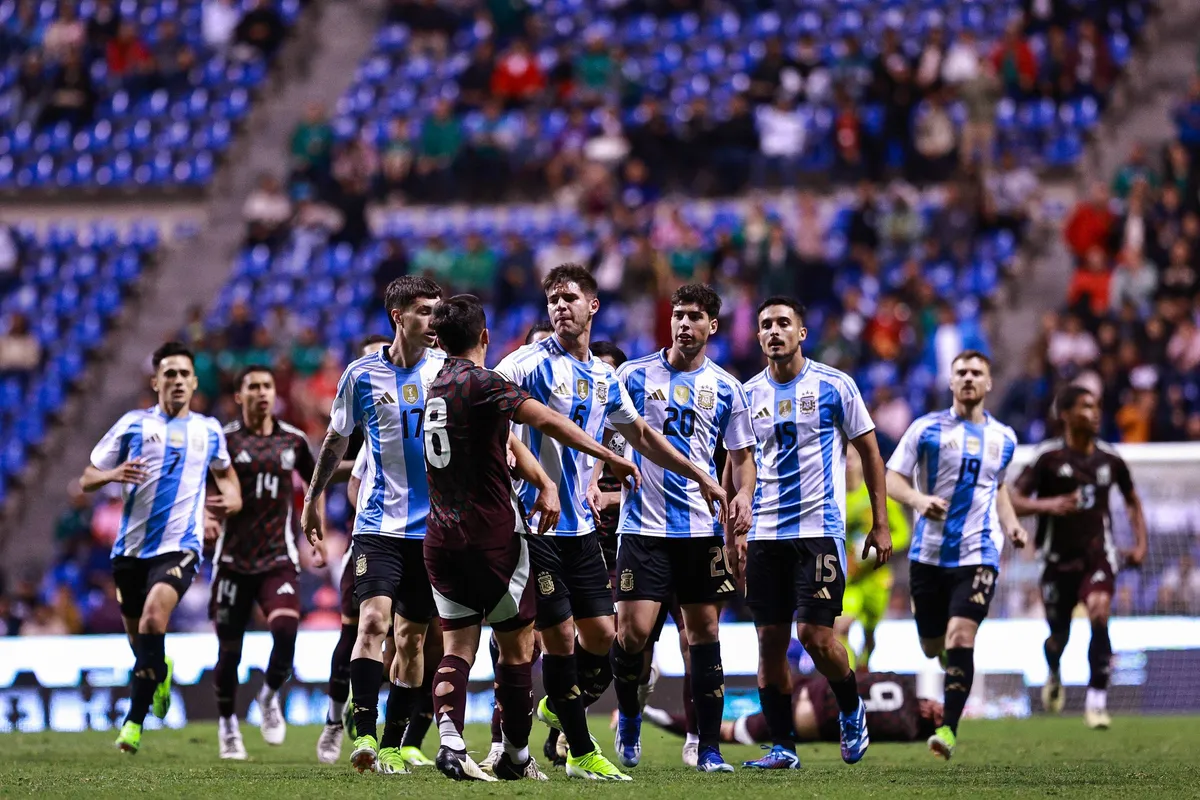RECORD DATE NOT STATED Seleccion Mexicana Sub-23 2024 Mexico vs Argentina Matias Soule of Argentina and Rodrigo Lopez of
